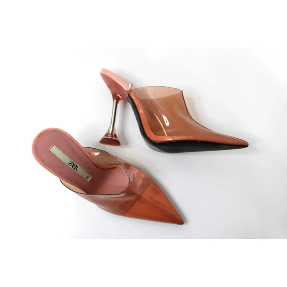 ZARA Clear High Heels Size 37 Vinyl Transparent & Pink Pointy Toe 6/6.5 - Picture 2 of 8